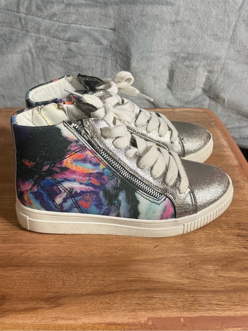 Steve Madden SMNY 143 Metallic Silver & Multicolor High-Top Sneakers
